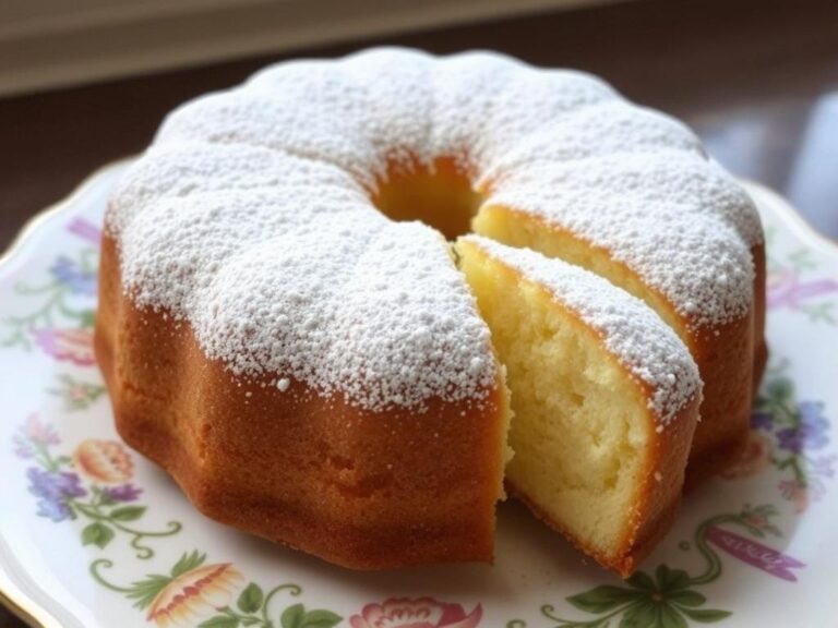 Klasyczna babka na oleju siostry Anastazji na talerzu, przekrojona, ukazująca puszystą strukturę