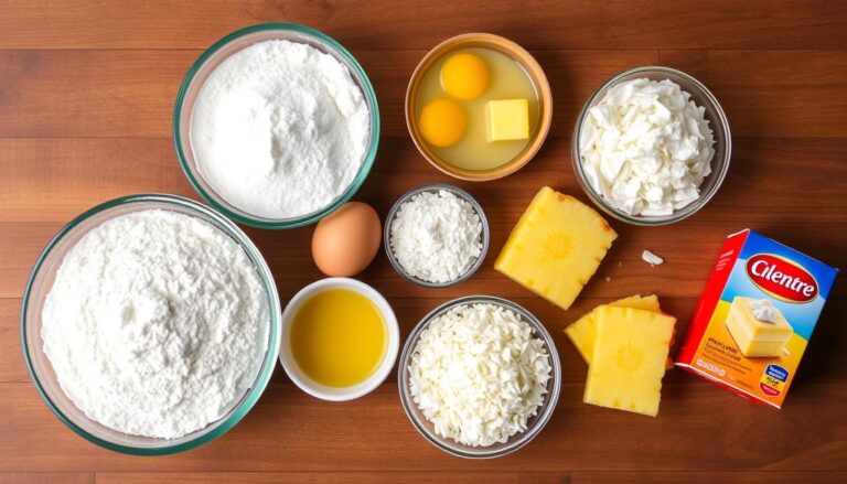 Składniki potrzebne do przygotowania ciasta ananasowo kokosowego siostry Anastazji