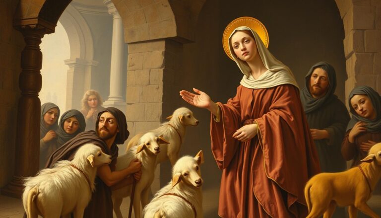 Święta Aurora pomagająca ubogim - średniowieczne przedstawienie świętej