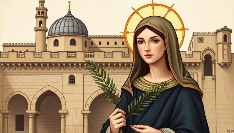 Święta Liliana z Kordoby - średniowieczna ilustracja przedstawiająca świętą z palmą męczeństwa