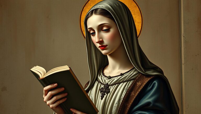 Święta Marcelina w modlitwie - średniowieczne przedstawienie świętej z księgą psalmów