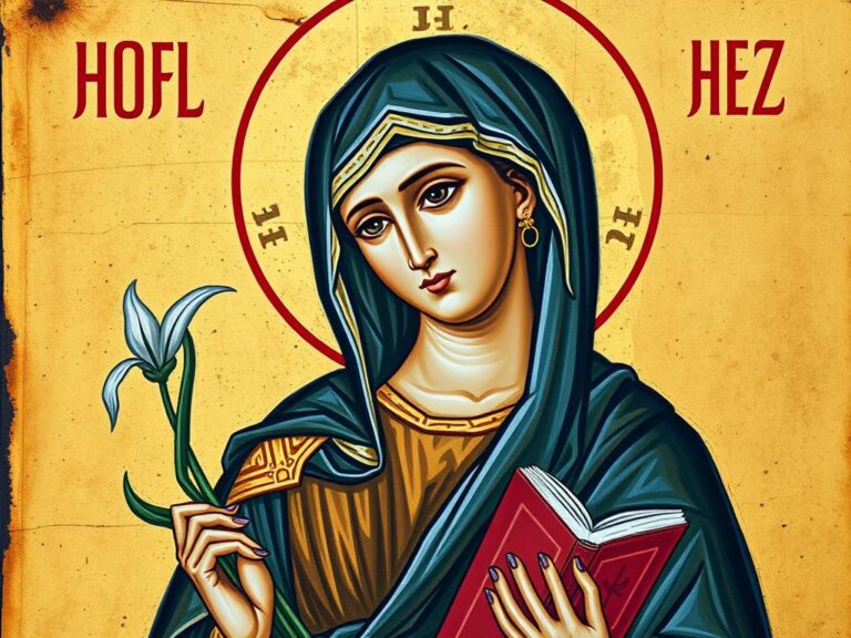 Święta Nikola przedstawiona na średniowiecznej ikonie z charakterystycznymi atrybutami