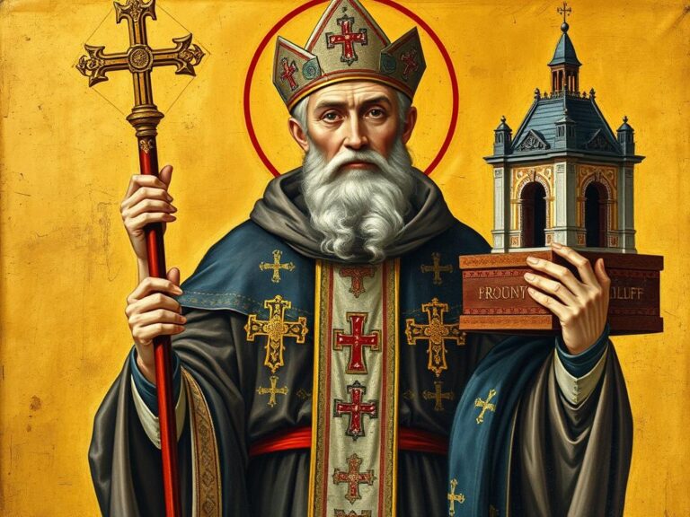 Święty Adolf w szatach biskupich z pastorałem - średniowieczny wizerunek