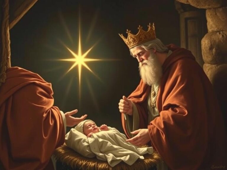 Święty Kacper jako jeden z Trzech Króli składający hołd Dzieciątku Jezus