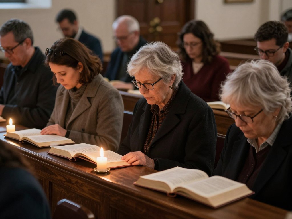 Grupa osób modlących się wspólnie, odmawiających 15 modlitw św. Brygidy Grupa osób modlących się wspólnie, odmawiających 15 modlitw św. Brygidy