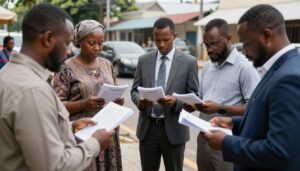 Grupa świadków Jehowy podczas działalności ewangelizacyjnej, co wpływa na ich zarobki