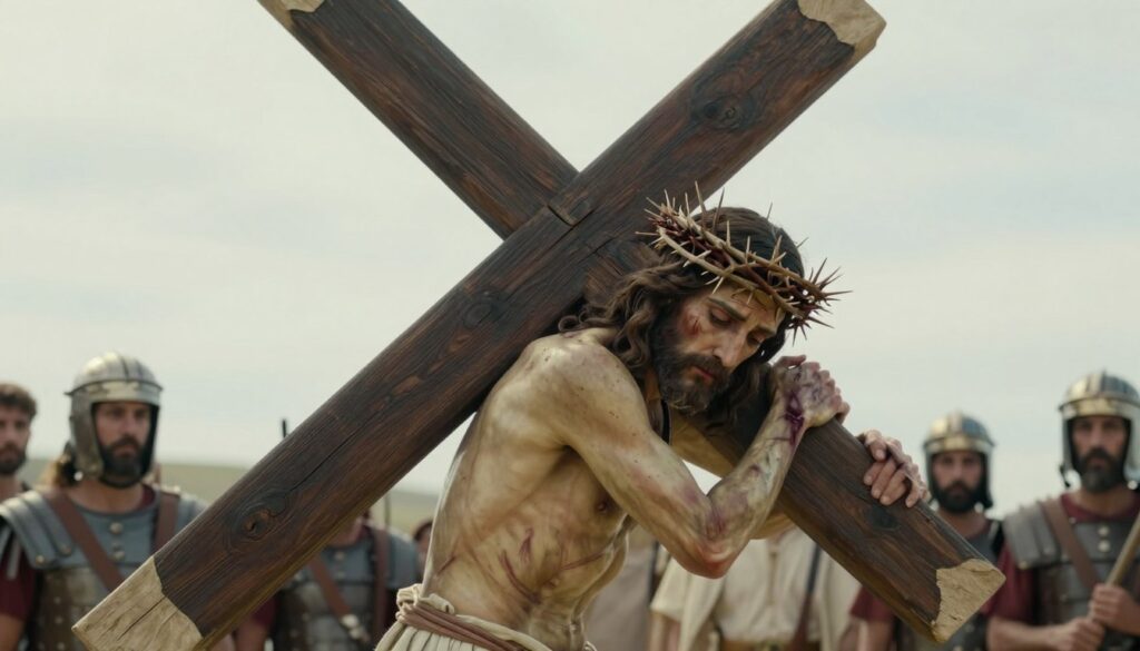 Jezus dźwigający krzyż, czwarta tajemnica bolesna różańca Jezus dźwigający krzyż, czwarta tajemnica bolesna różańca