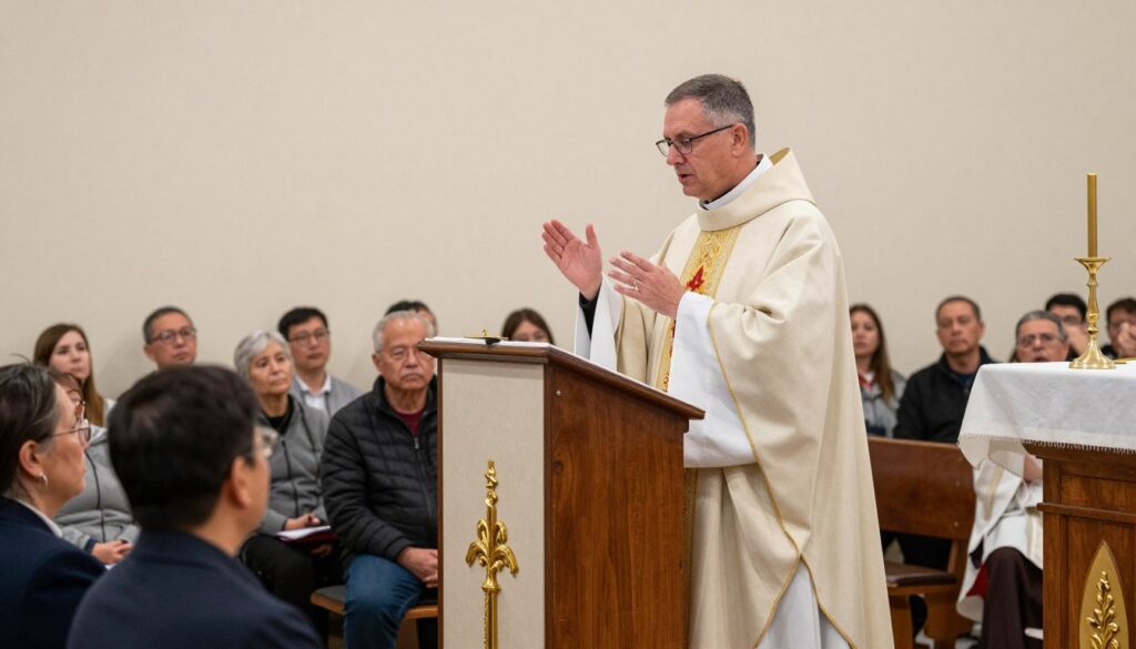 Ksiądz wygłaszający homilię podczas mszy świętej