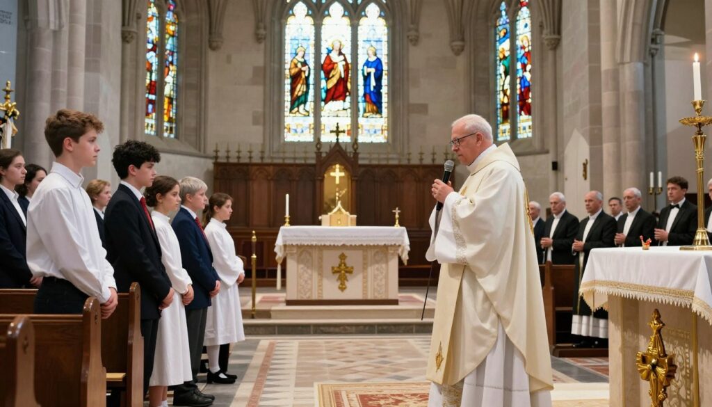 Msza bierzmowania z biskupem i kandydatami do sakramentu