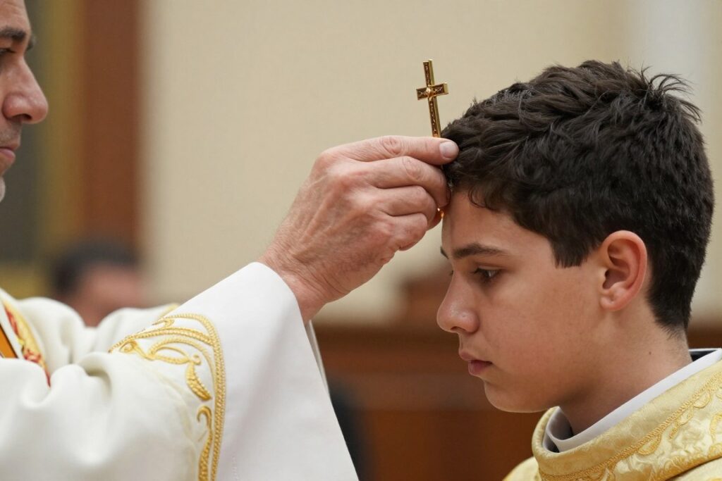 Namaszczenie krzyżmem podczas sakramentu bierzmowania