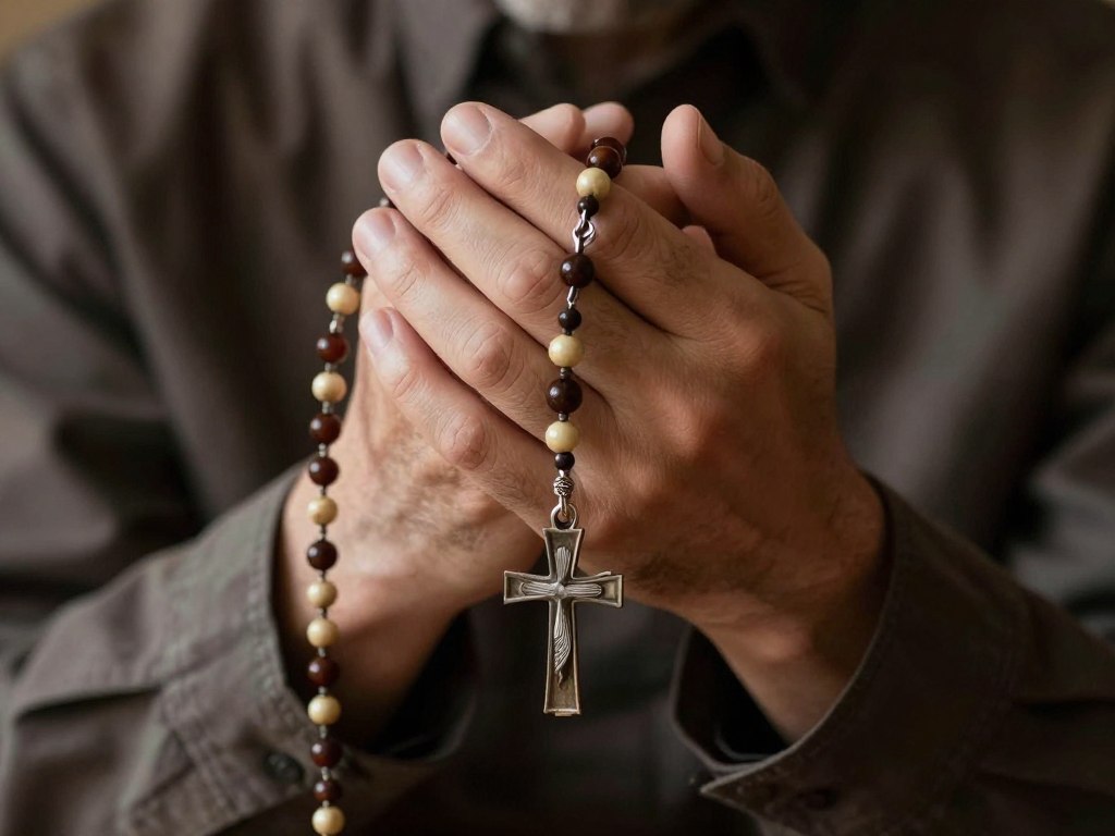 Osoba modląca się na różańcu, rozważająca tajemnice bolesne Osoba modląca się na różańcu, rozważająca tajemnice bolesne