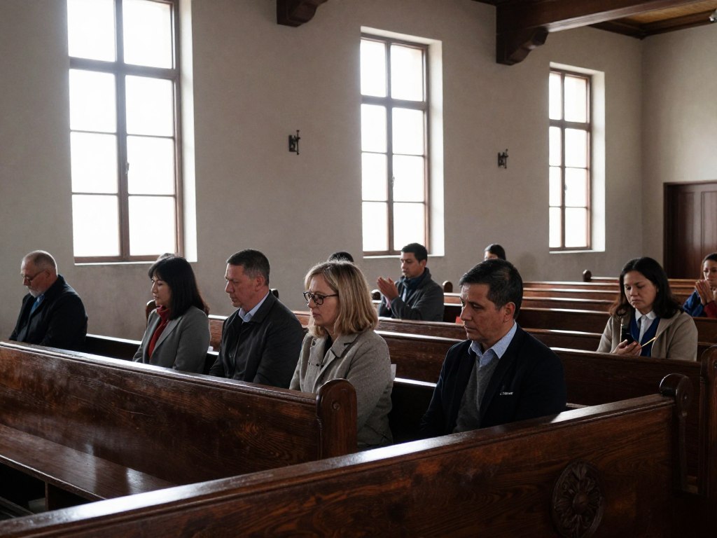 Poranna msza w dzień powszedni z niewielką liczbą wiernych