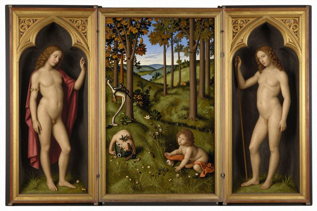 Postacie Adama i Ewy z Ołtarza Gandawskiego