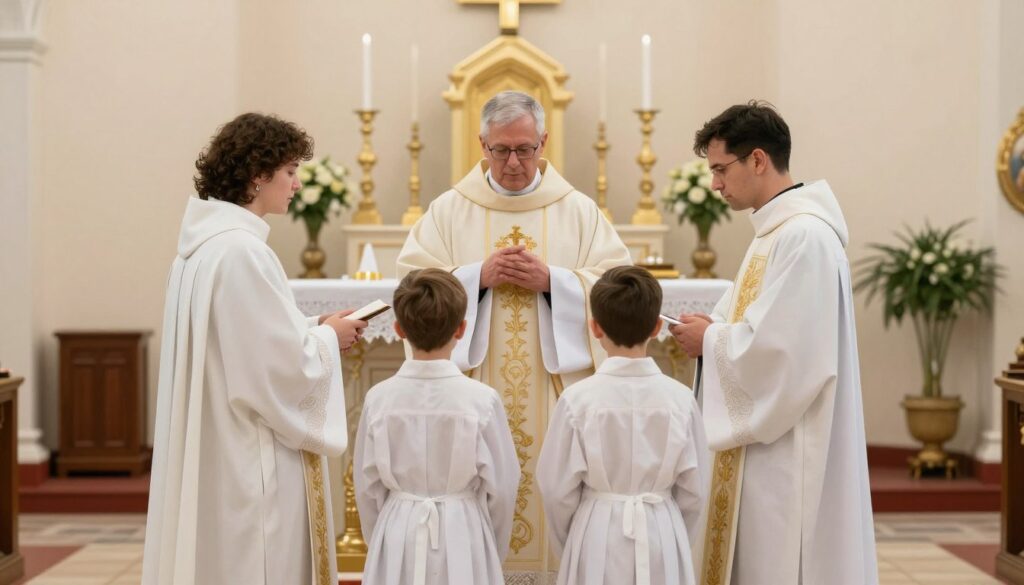Rodzice chrzestni jako świadkowie bierzmowania podczas uroczystości