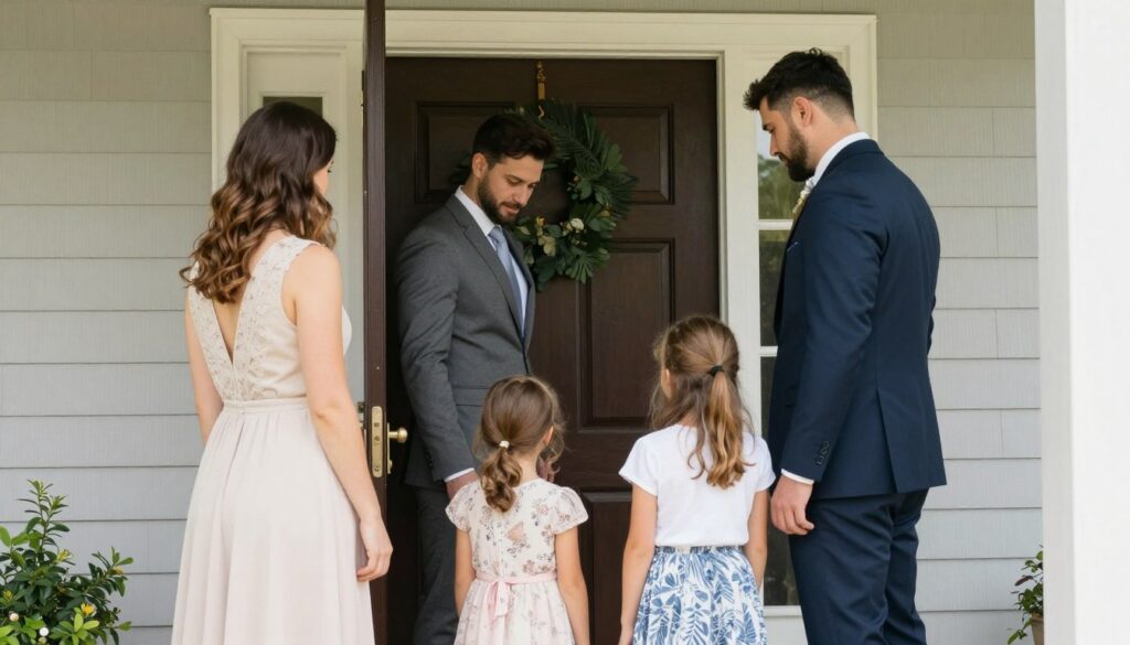 Rodzina przygotowująca się do wyjścia na mszę świętą