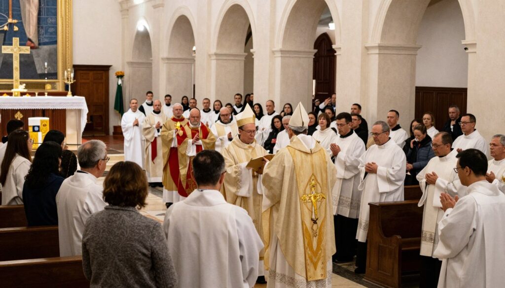 Wierni uczestniczący w mszy świętej w święto nakazane w Kościele katolickim Wierni uczestniczący w mszy świętej w święto nakazane w Kościele katolickim