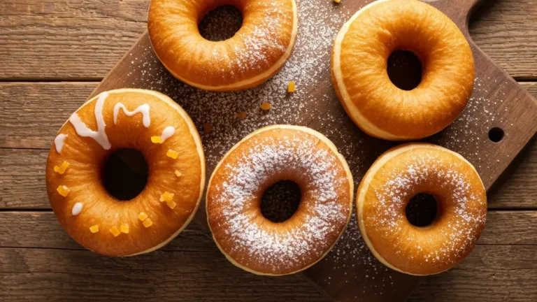 Klasyczne pączki na tłusty czwartek z lukrem i skórką pomarańczową na drewnianym stole
