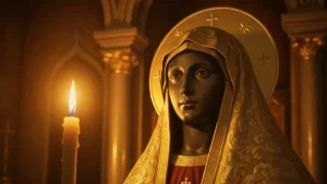 Cudowny obraz Matki Bozej Czestochowskiej na Jasnej Gorze w zlotej sukience wotywnej