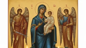 Ikona Matki Bożej Nieustającej Pomocy z archaniolami Michałem i Gabrielem