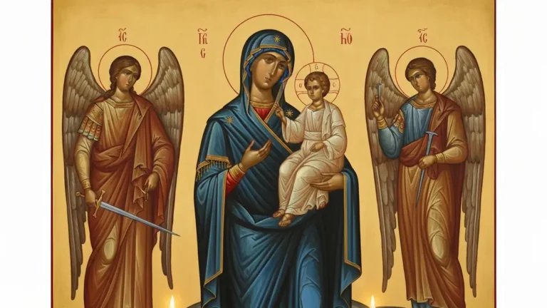 Ikona Matki Bożej Nieustającej Pomocy z archaniolami Michałem i Gabrielem
