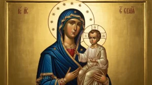 Najswietszy Maryja Panna - ikona Matki Bozej z Dzieciatkiem Jezus w tradycyjnym stylu katolickim