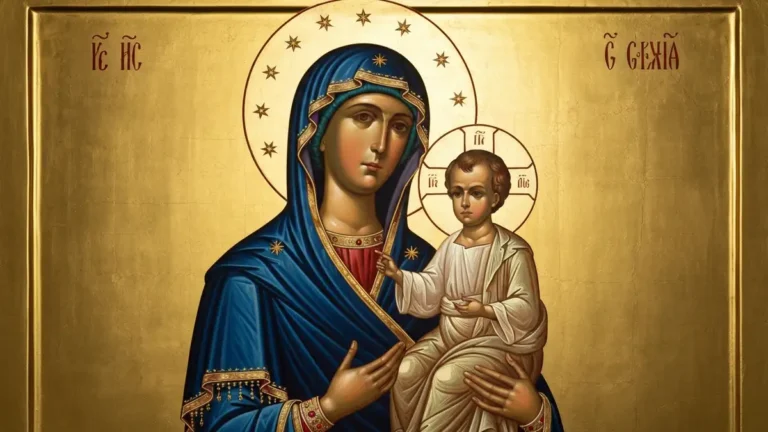 Najswietszy Maryja Panna - ikona Matki Bozej z Dzieciatkiem Jezus w tradycyjnym stylu katolickim