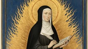 Święta Hildegarda z Bingen - mistyczka, lekarka i kompozytorka, miniatura sredniowieczna