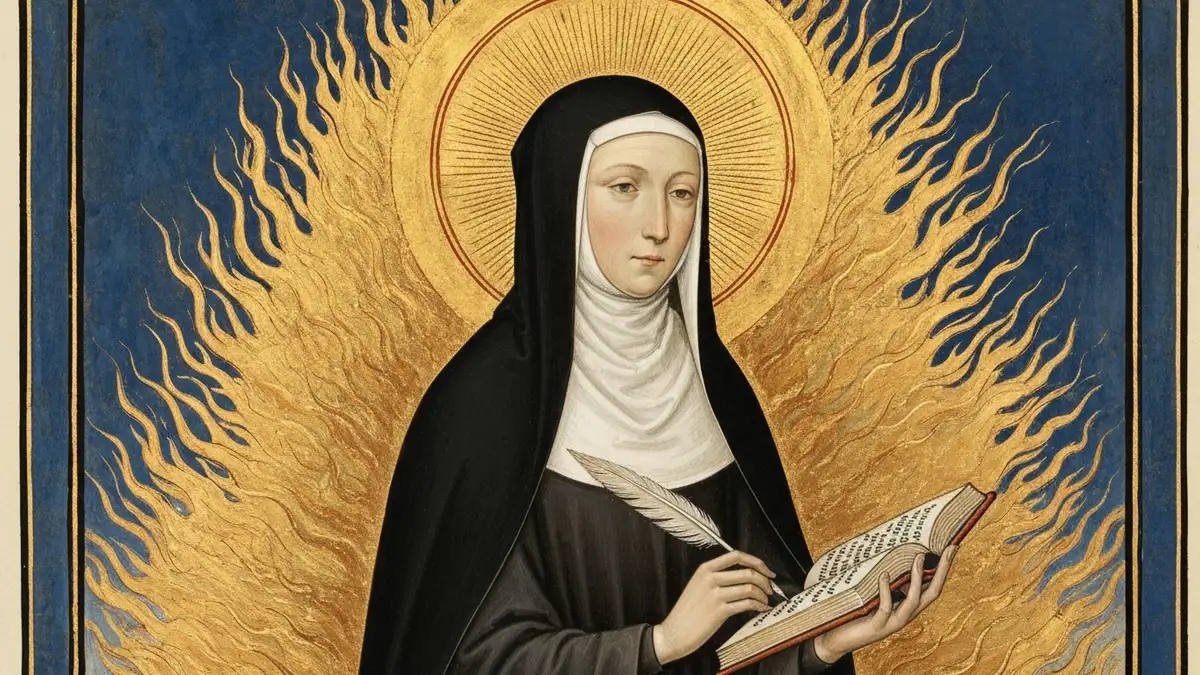 Święta Hildegarda z Bingen - mistyczka, lekarka i kompozytorka, miniatura sredniowieczna